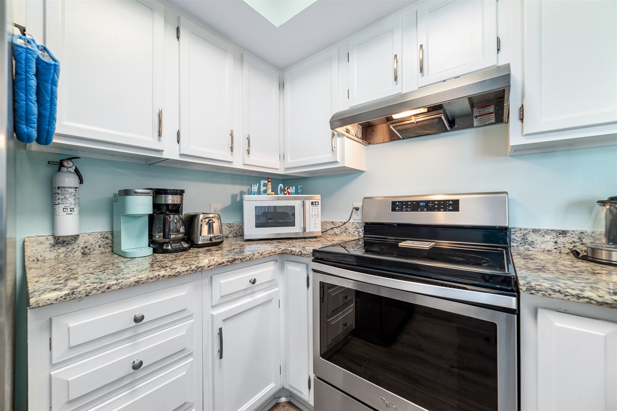 Kitchen corner for microwave, coffee makers, toaster and safety