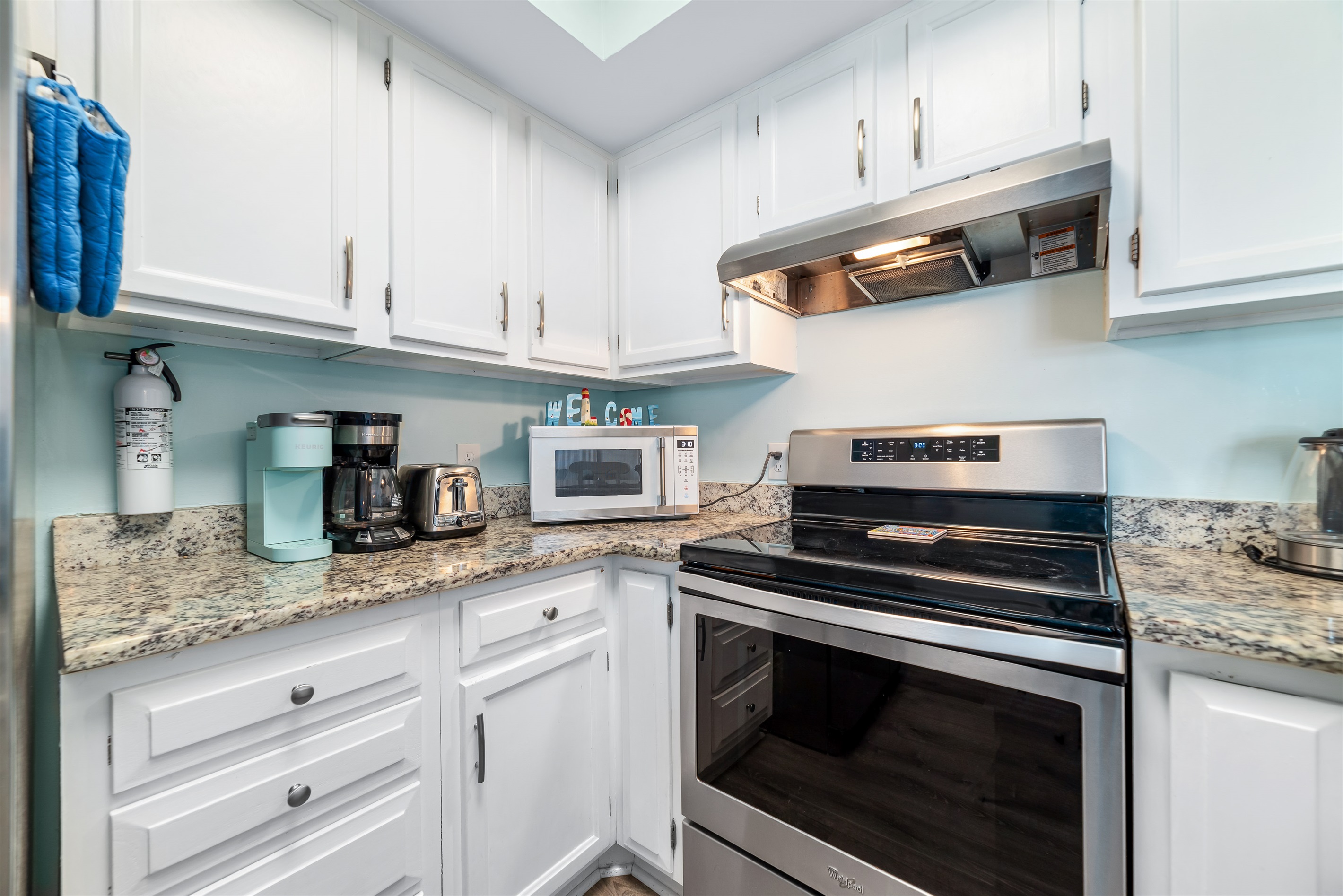 Kitchen corner for microwave, coffee makers, toaster and safety