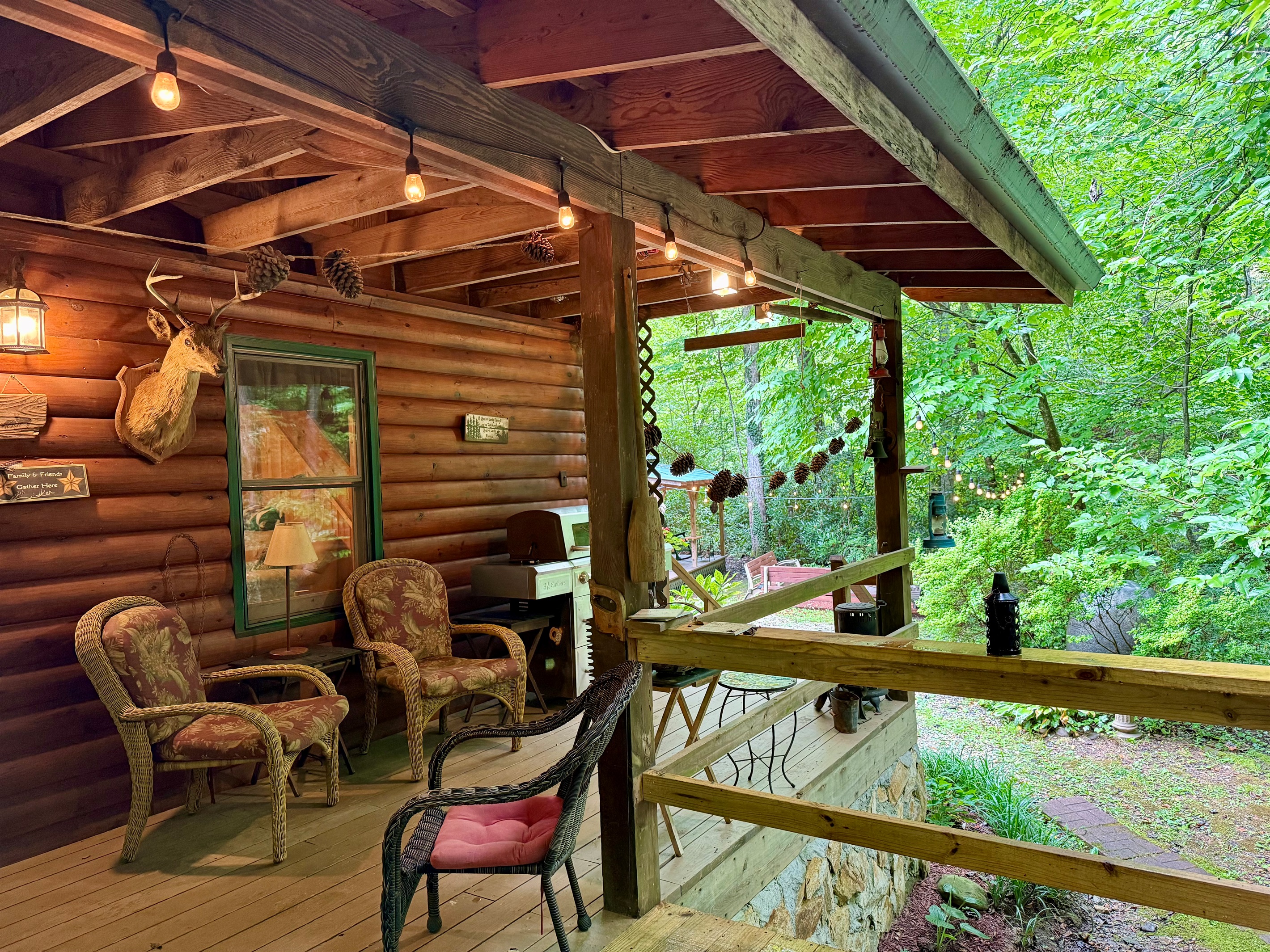 Enjoy a rainy day and listen to the creek under the relaxing covered porch.