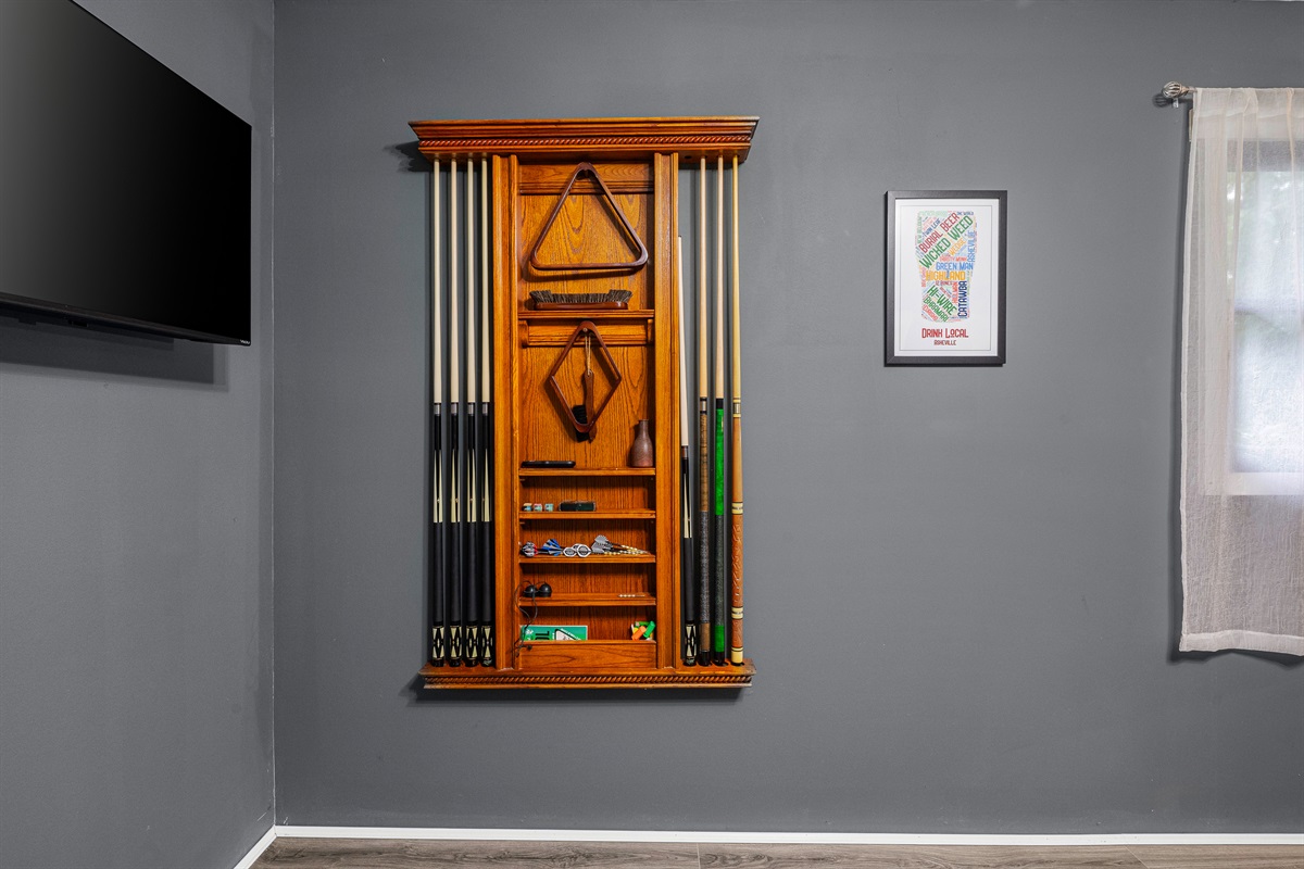 Full rack and cue options for your inner pool shark.