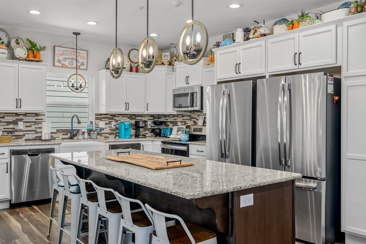 Complete kitchen suite for preparation of meals. Two fridges in the main kitchen.