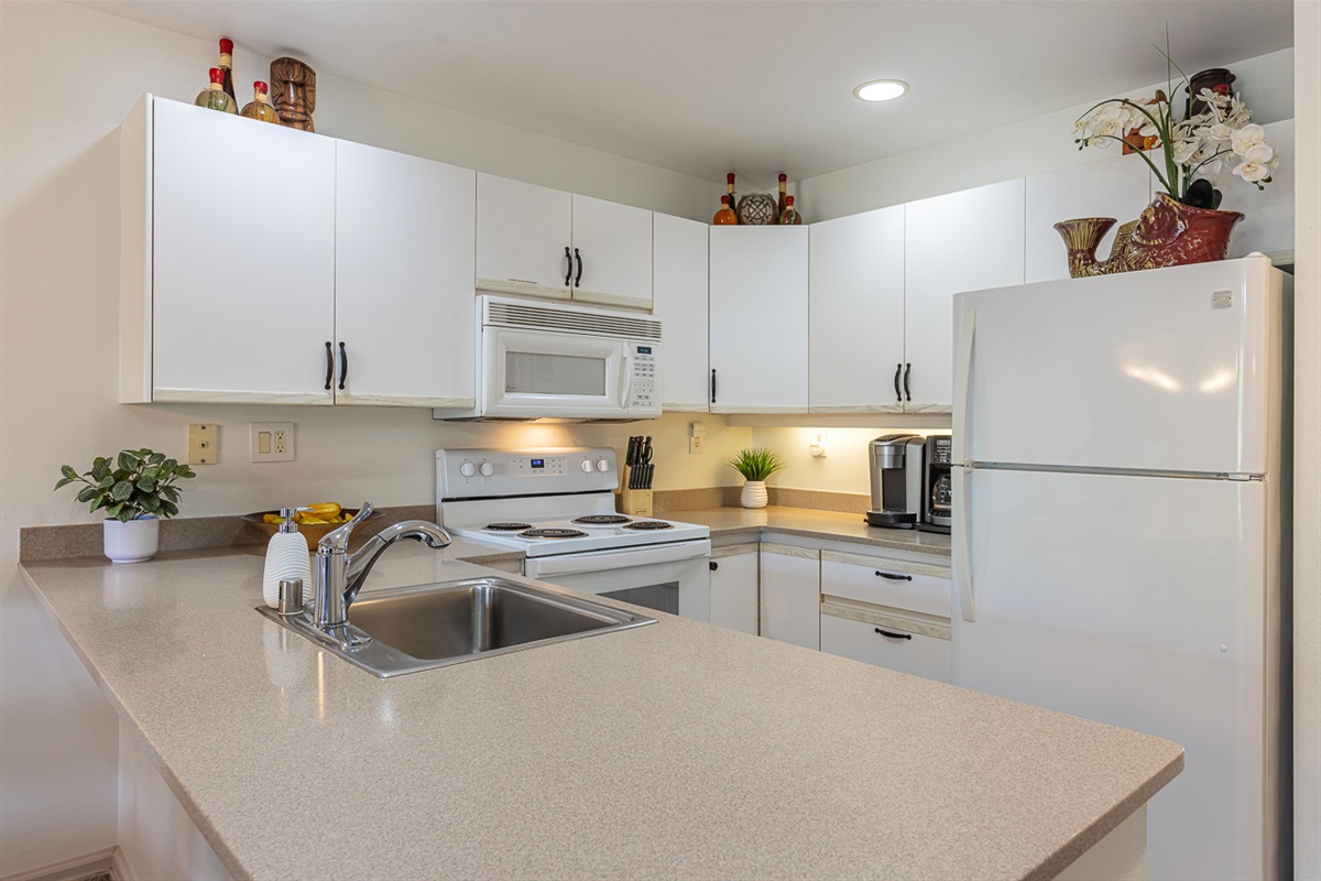 Plenty of space for meal prep with a garden view