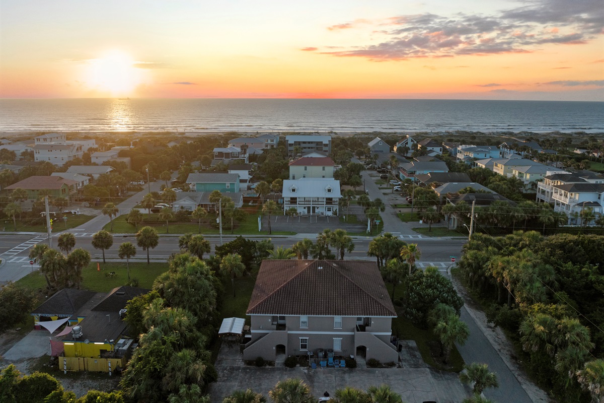 Sunset coastal view overlooking the neighborhood.