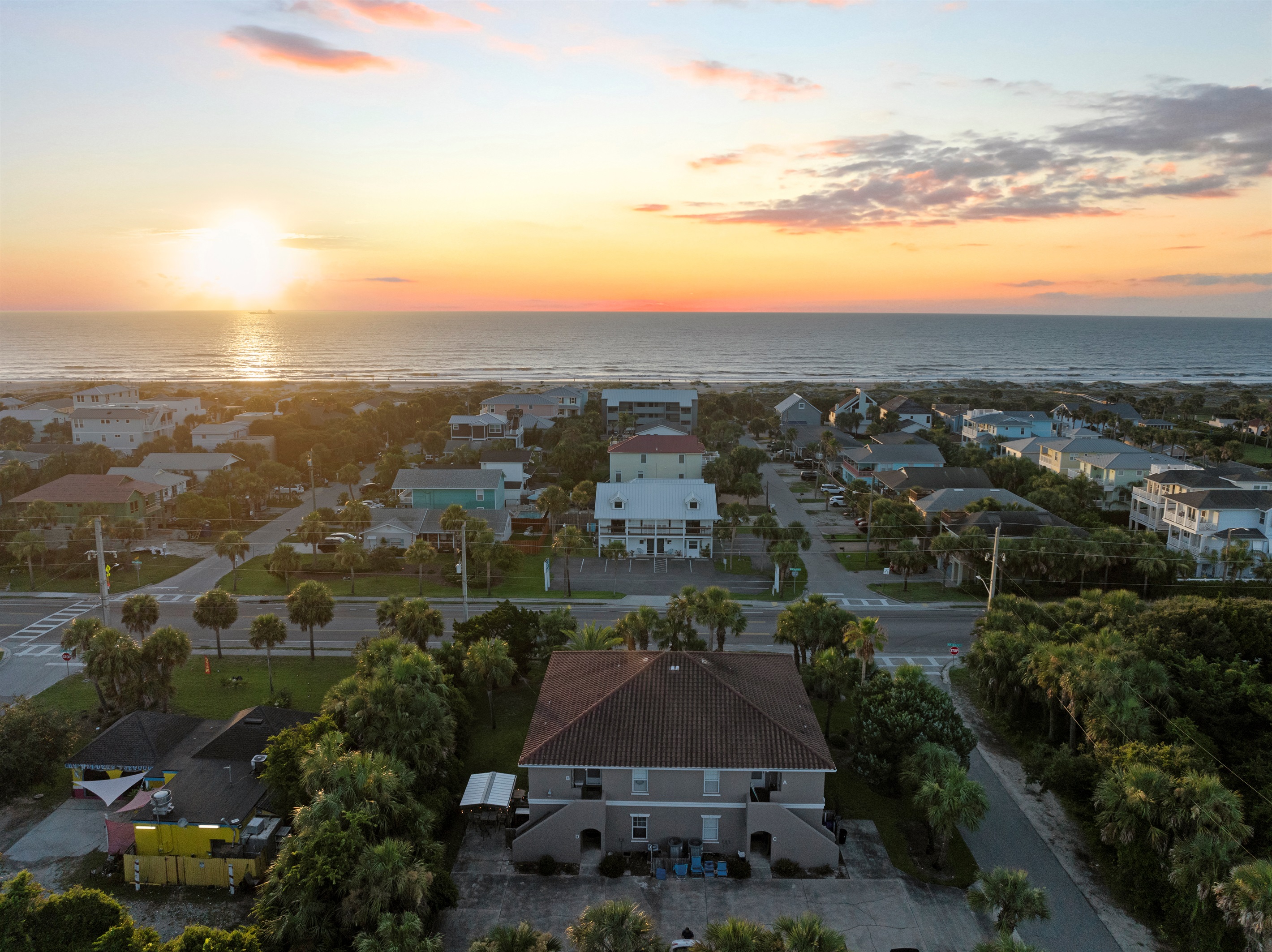 Sunset coastal view overlooking the neighborhood.