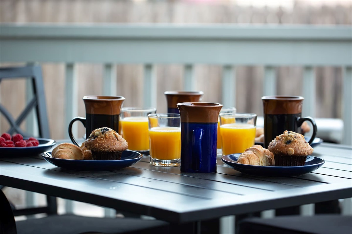 Begin your day by preparing a delightful breakfast spread to enjoy on our cozy deck, an ideal setting for savoring peaceful mornings. We could often hear birds chirping as we enjoyed our morning coffee when we lived here.