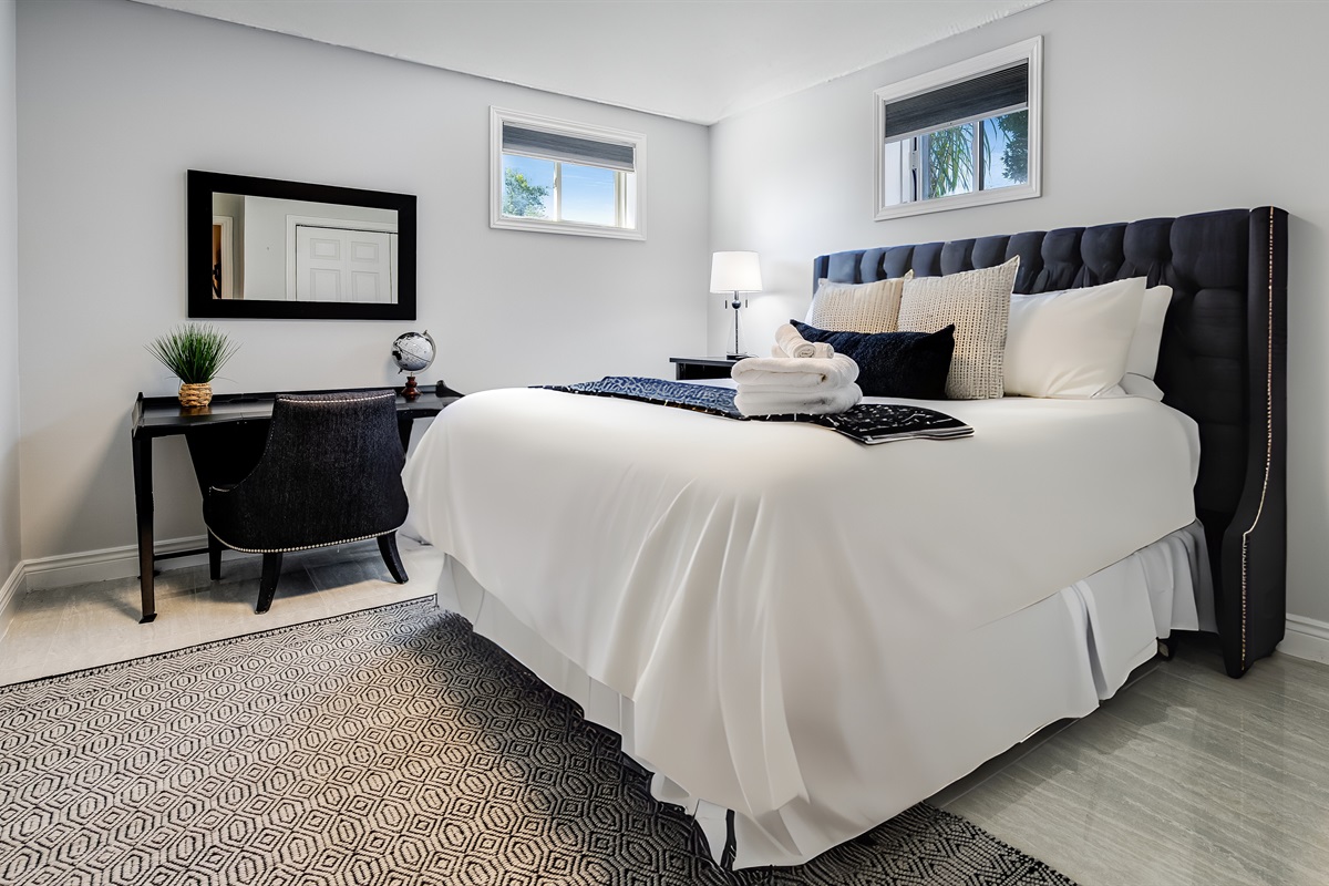 A King bed, and space to rest, reflect, and renew.