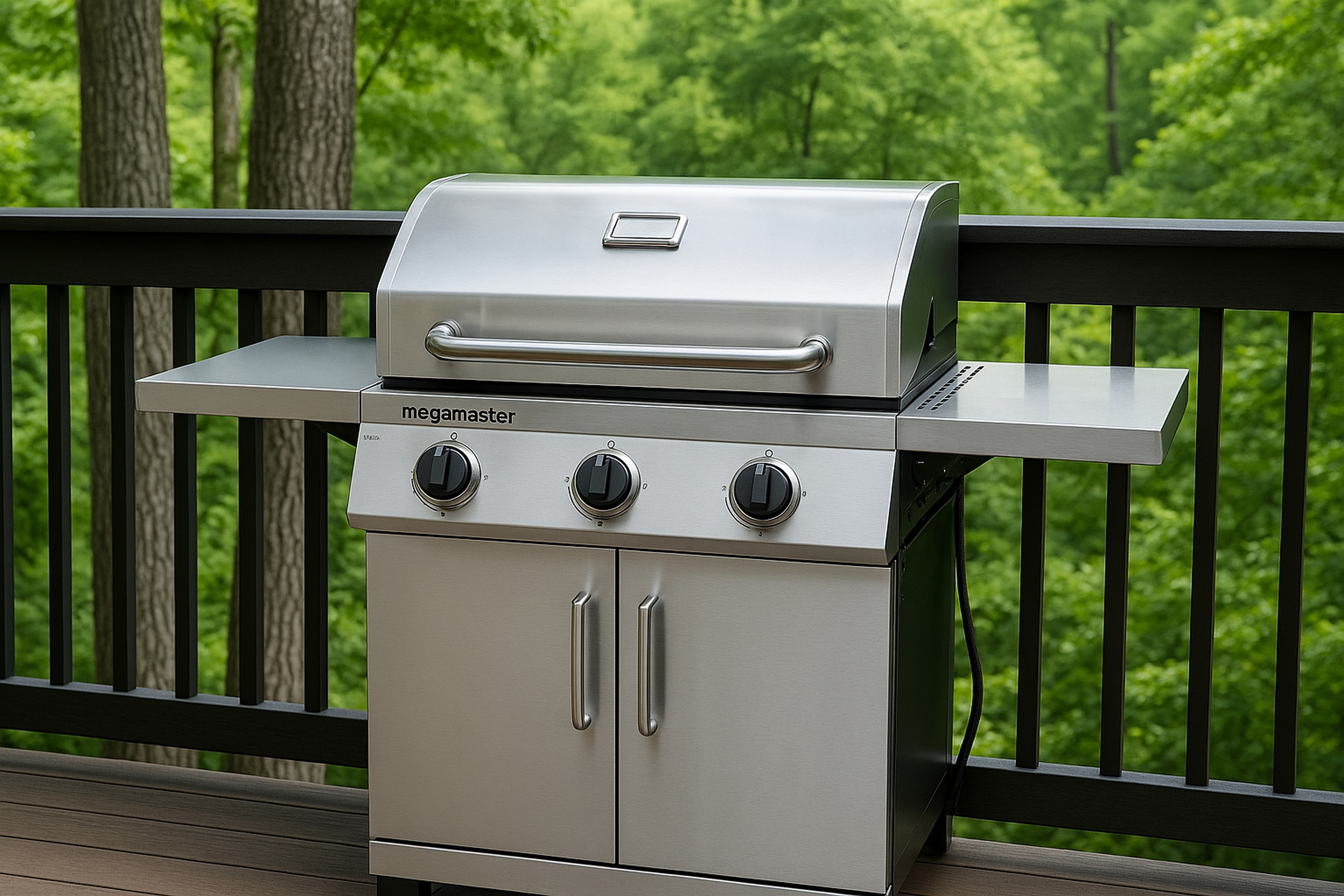 Gas propane BBQ grill ready to cook up your favorite meats. 