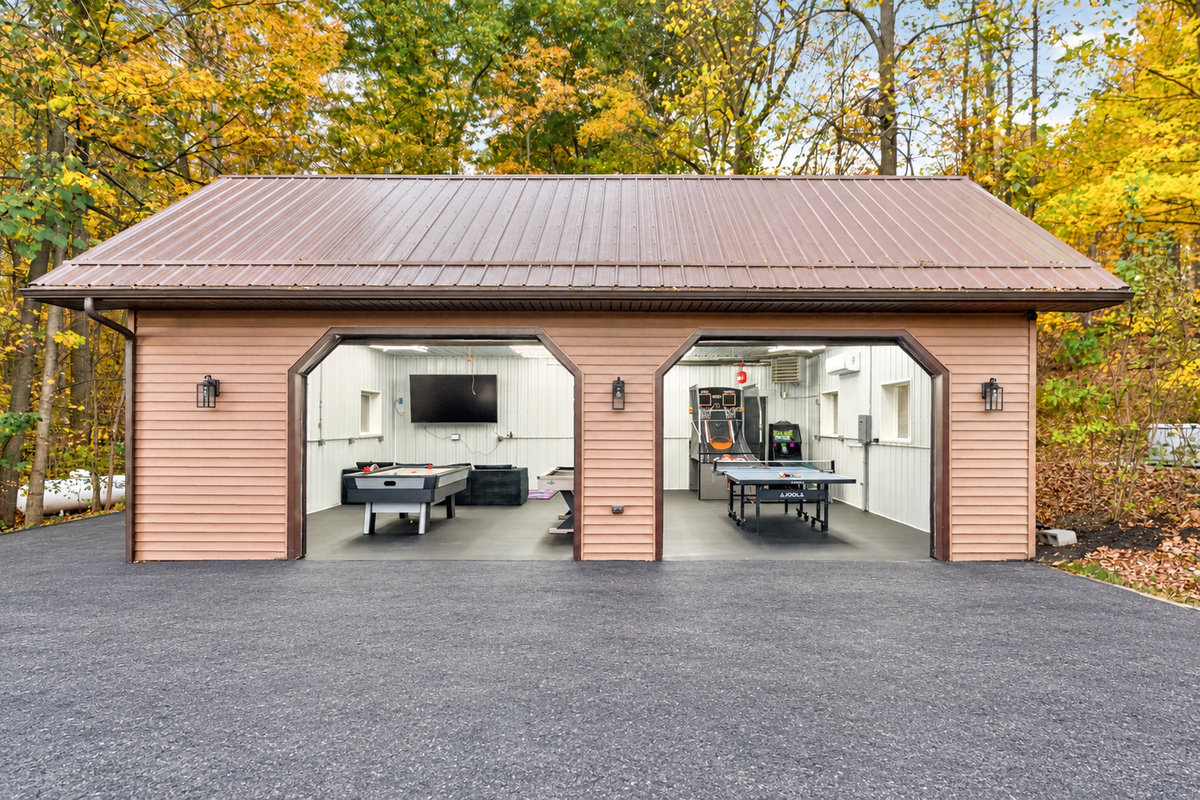 Detached garage turned into a recreation room 