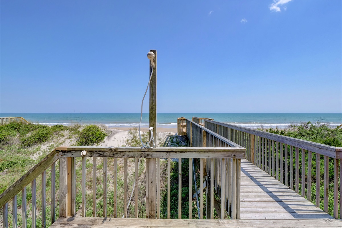 Outdoor shower to rinse off the sand