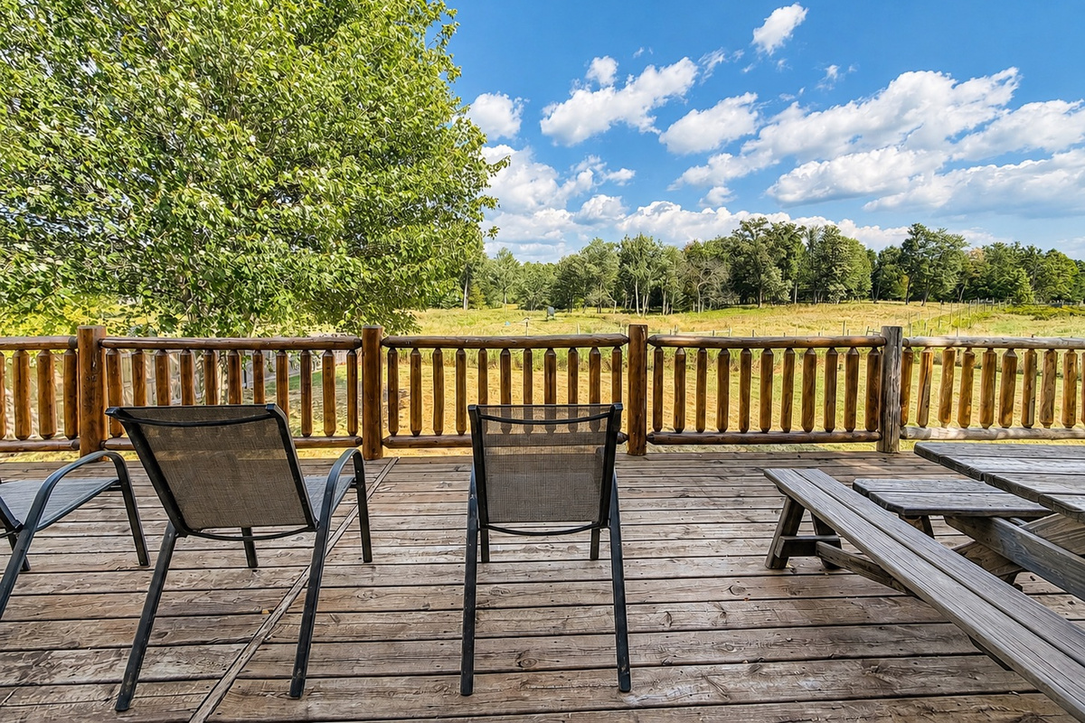 Relax on the deck and take in peaceful views of the fenced in wildlife preserve. You can see deer, elk and so much more. 