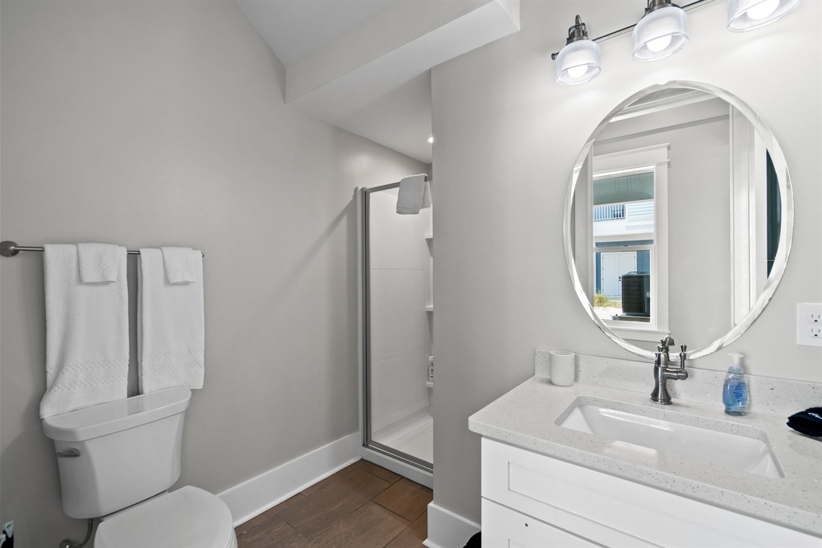 Ground Floor Bathroom w/ Shower. Outside King Bedroom with Excellant Privacy