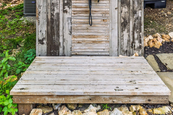 Convenient outdoor shower for rinsing off after the lake.