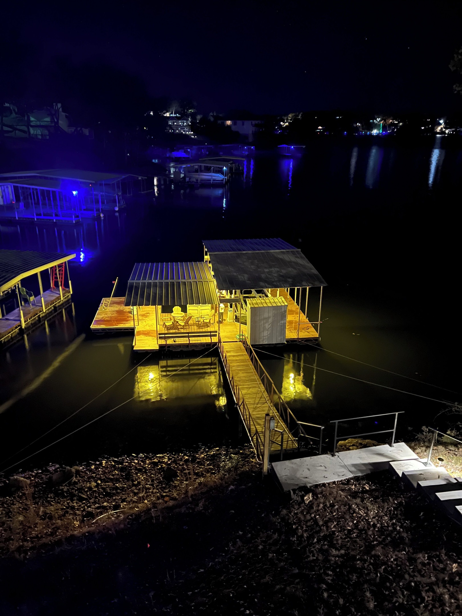 Private dock at night.