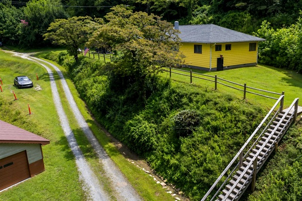 Overhead Stairs and Back yard