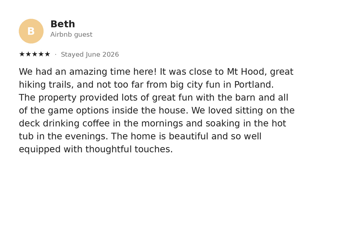 A real five-star guest review — one of 140+ at 4.97 stars.