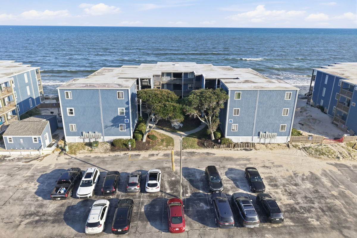 Aerial view of Topsail Reef showcasing its one-of-a-kind oceanfront setting, with Building 3 positioned directly along the shoreline and surrounded by breathtaking Atlantic views