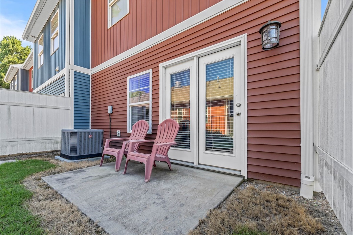 Step outside to a private patio with seating, ideal for morning coffee or relaxing in the fresh air.