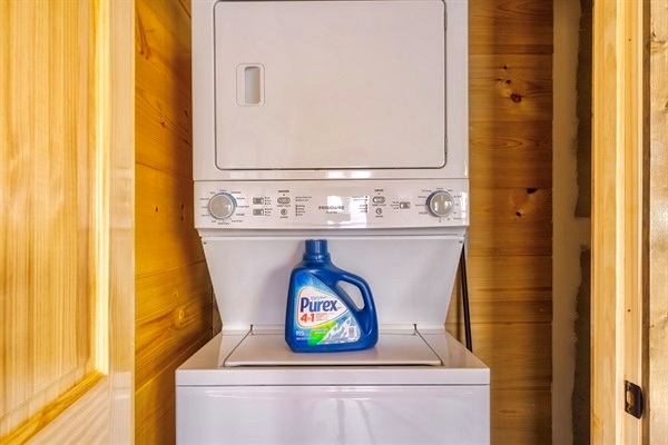 A washer and dryer combo with laundry essentials. Nothing beats coming home to fresh clothes after a relaxing vacation.