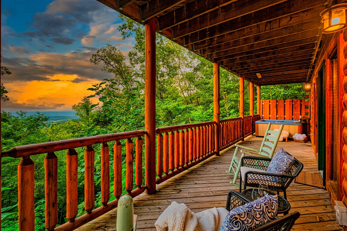 Lower deck with seating and hot tub