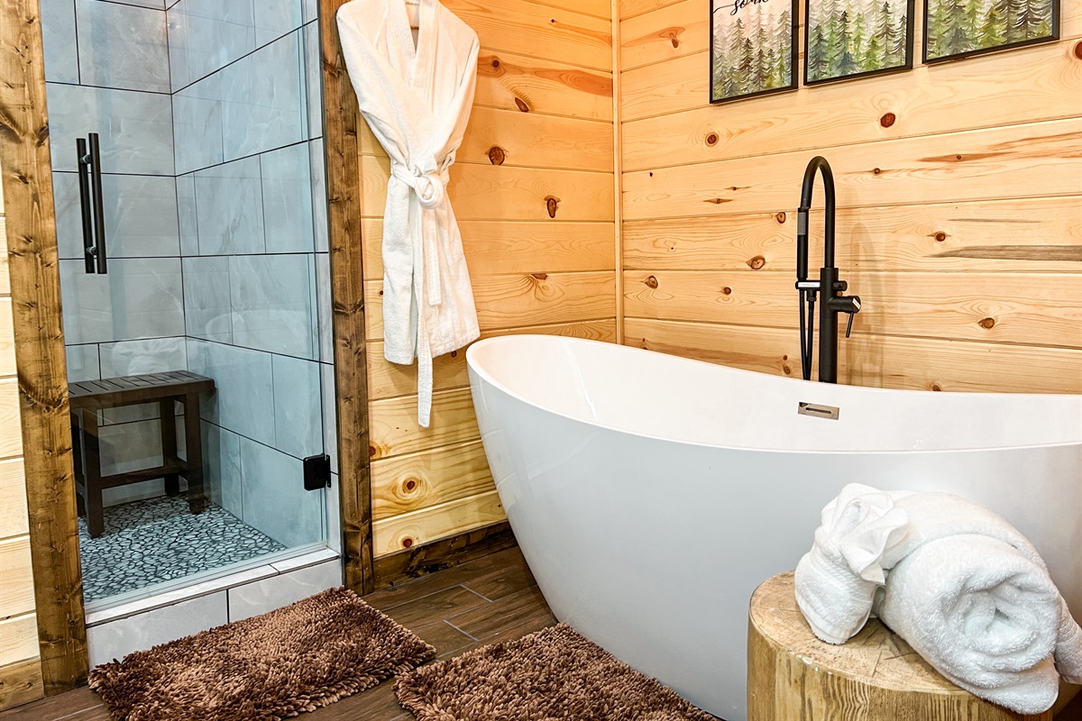 Soak away your stress in the oversized tub with a shower wand.