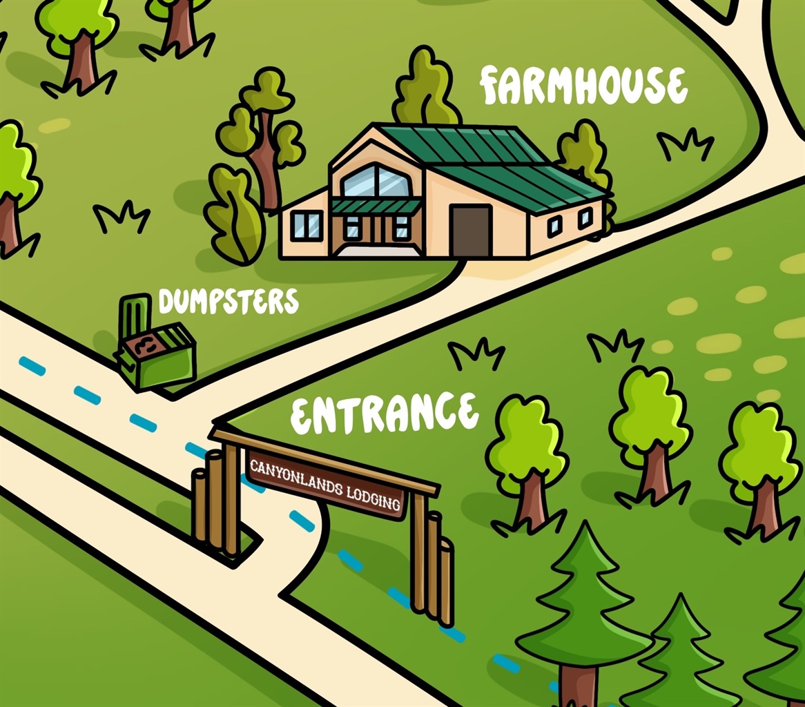 Cartoon Drawing, showing how location makes for a nice quick overnight trip.