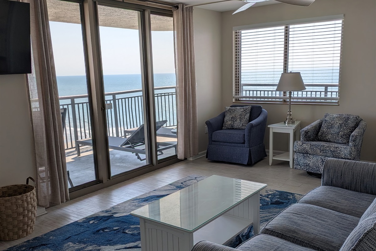 Comfortable living room with views