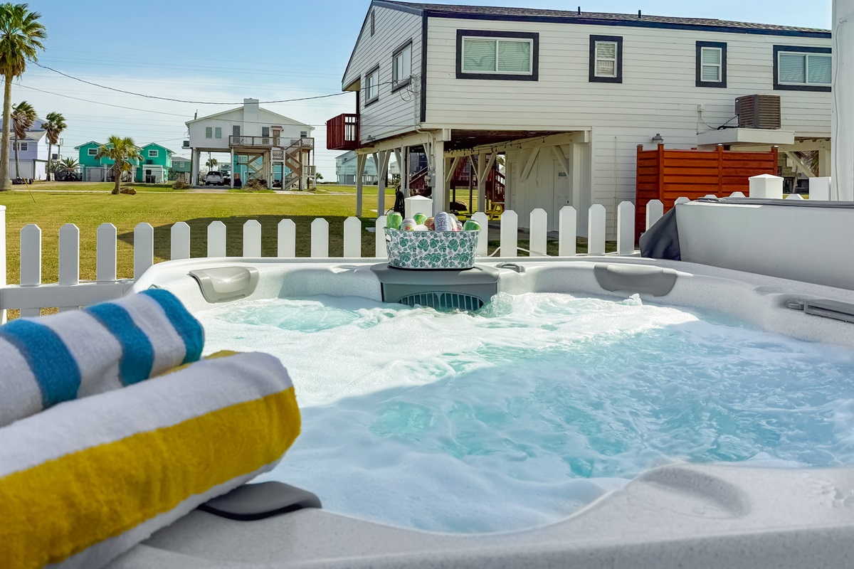 Soak sore muscles and tired feet in the hot tub after a day of Galveston activities!