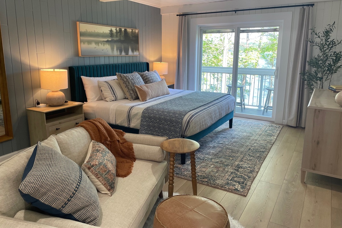 Large king bedroom with lake views