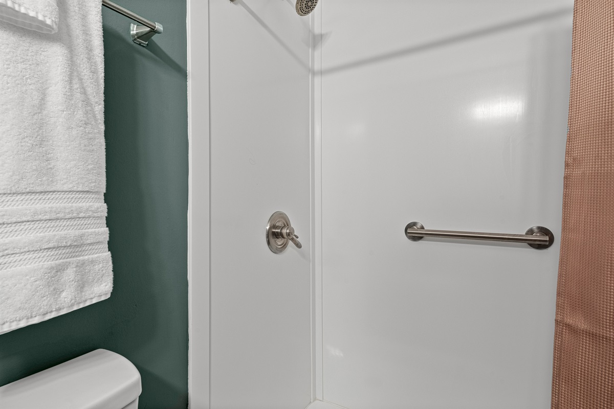 Our master bath features a combo shower/tub, great for the kiddos.