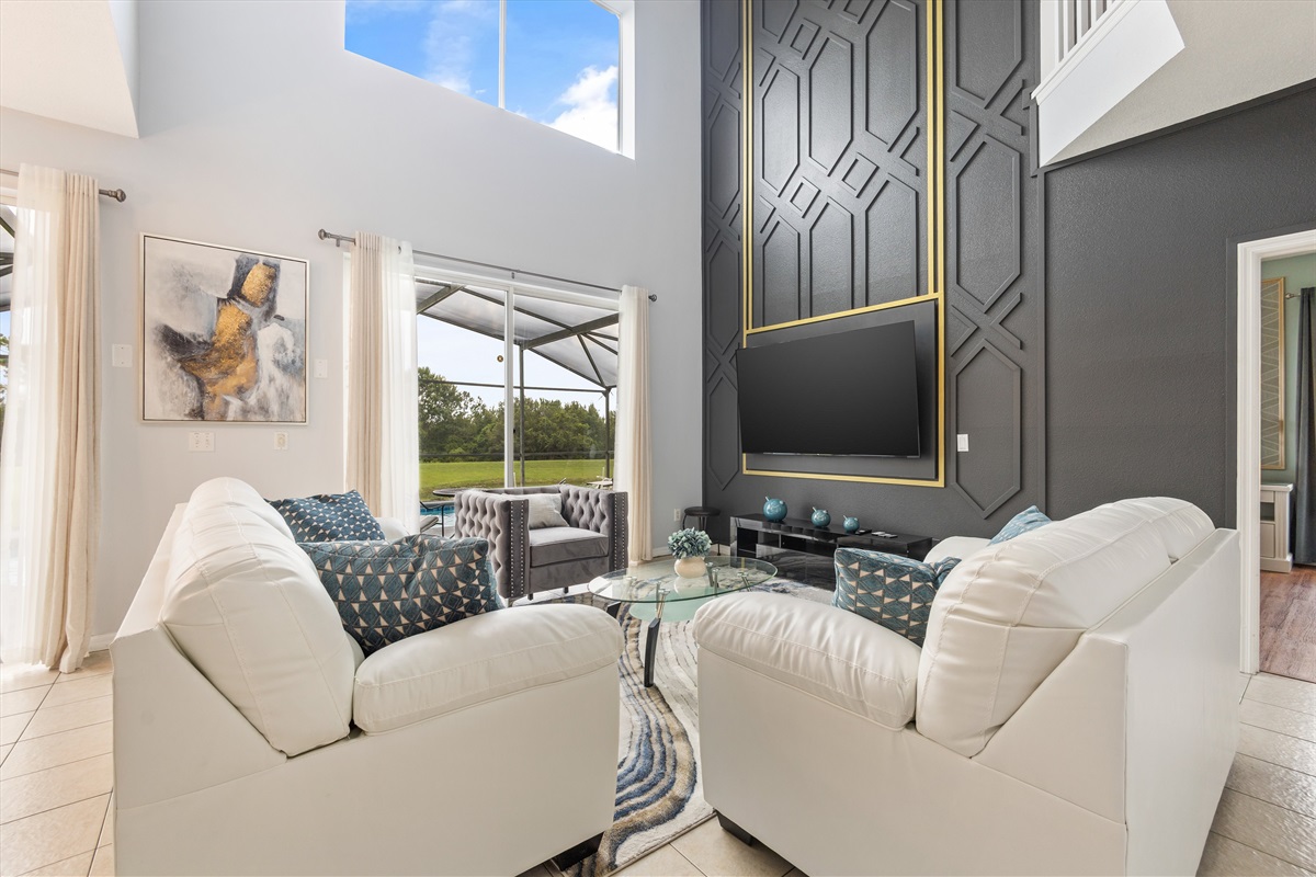 Spacious Living Room with High Ceiling