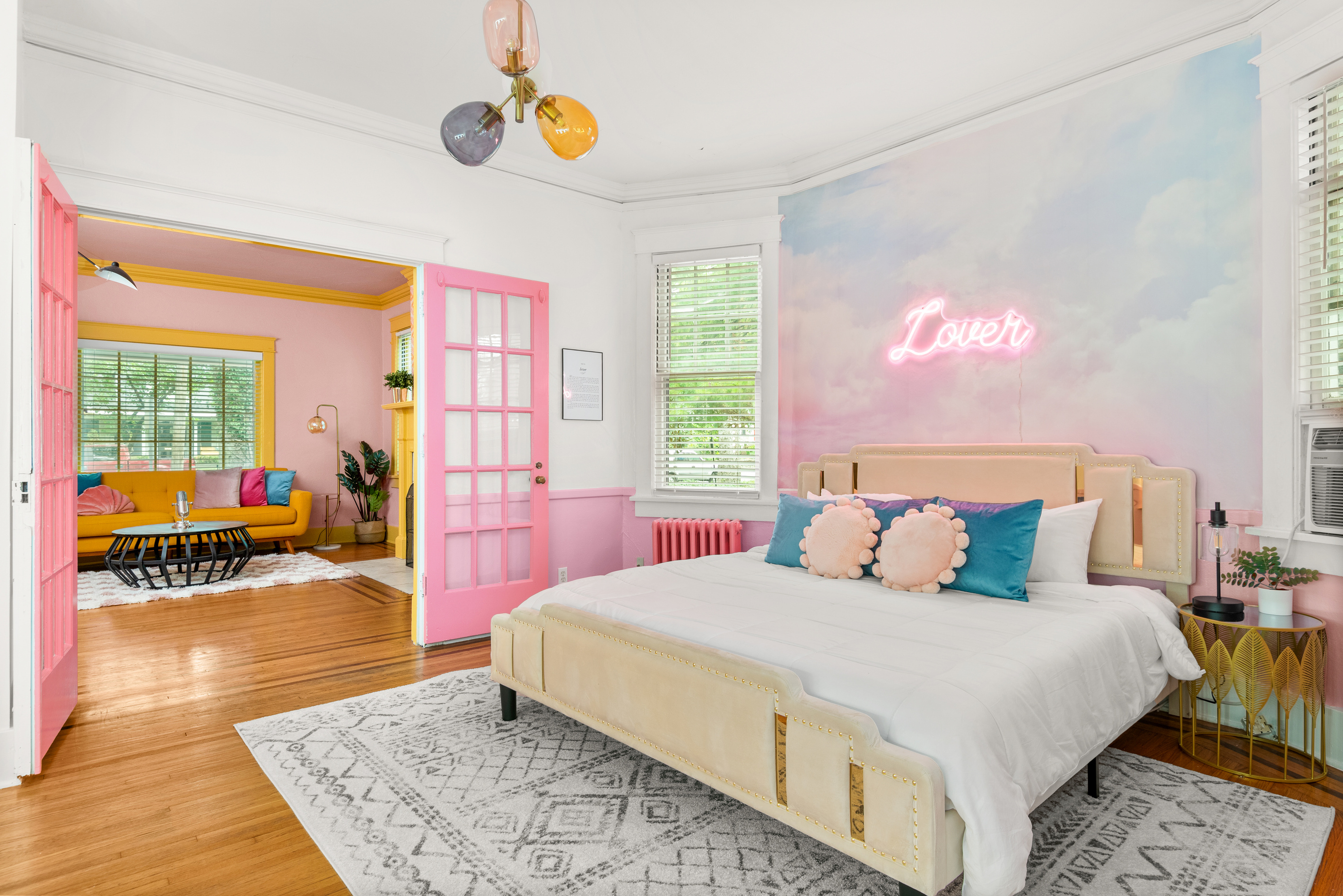 Sweet dreams after big nights - bright, stylish bedroom designed with bach babes in mind.