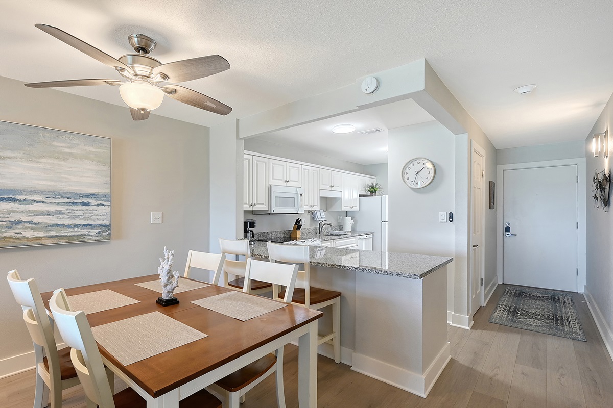 Dining table and bar stools 