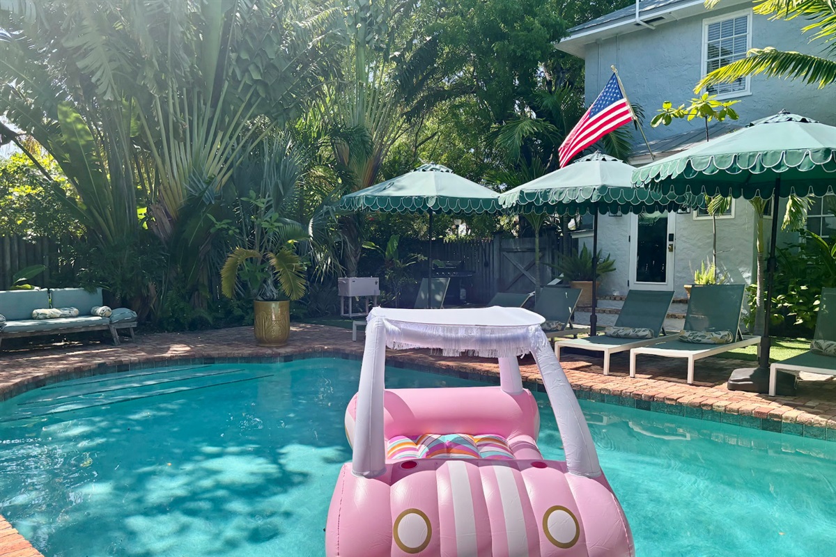 Our idyllic, sun-splashed pool (shared) is right out of a summer dream.