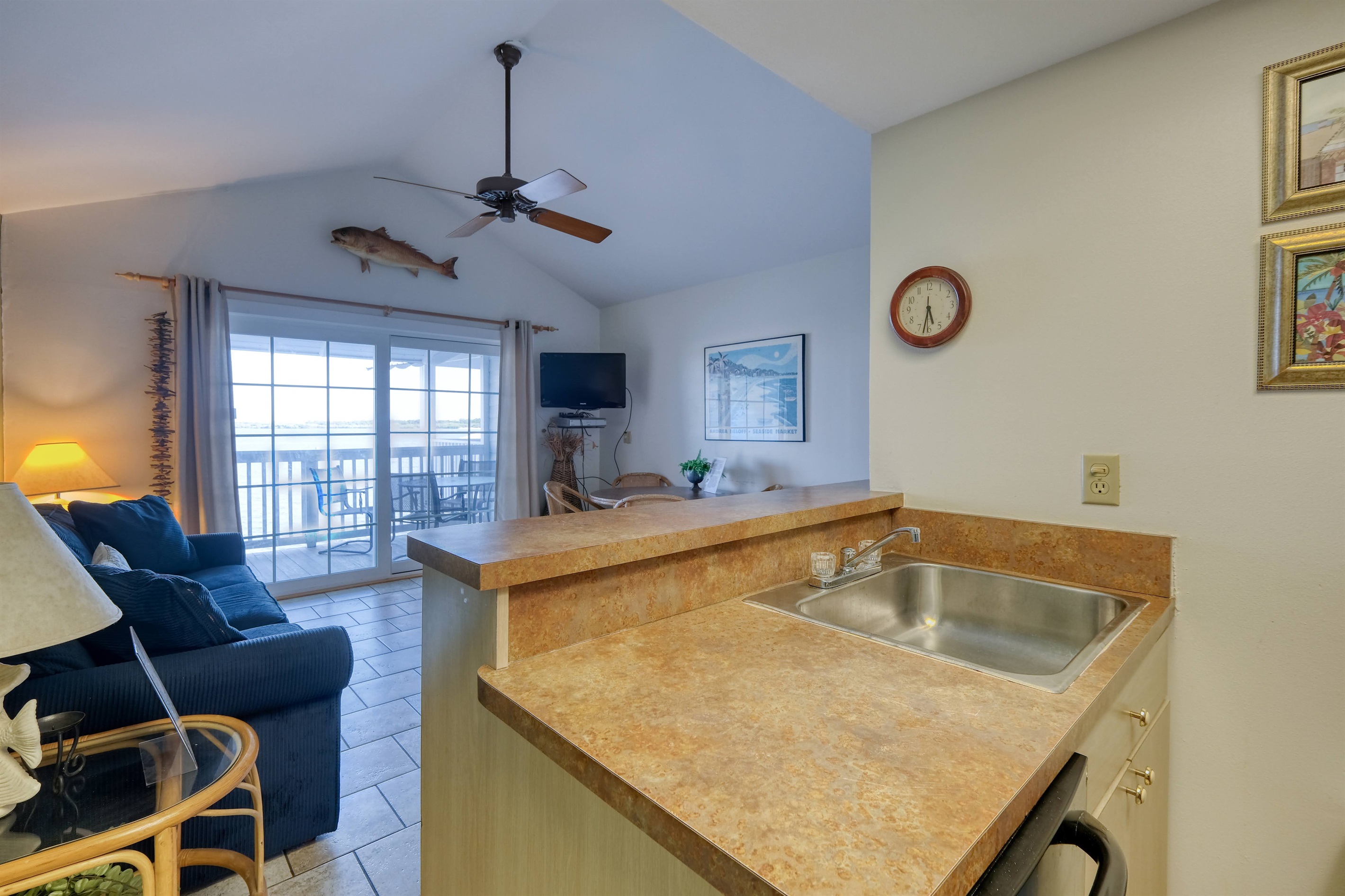 View from kitchen into living space