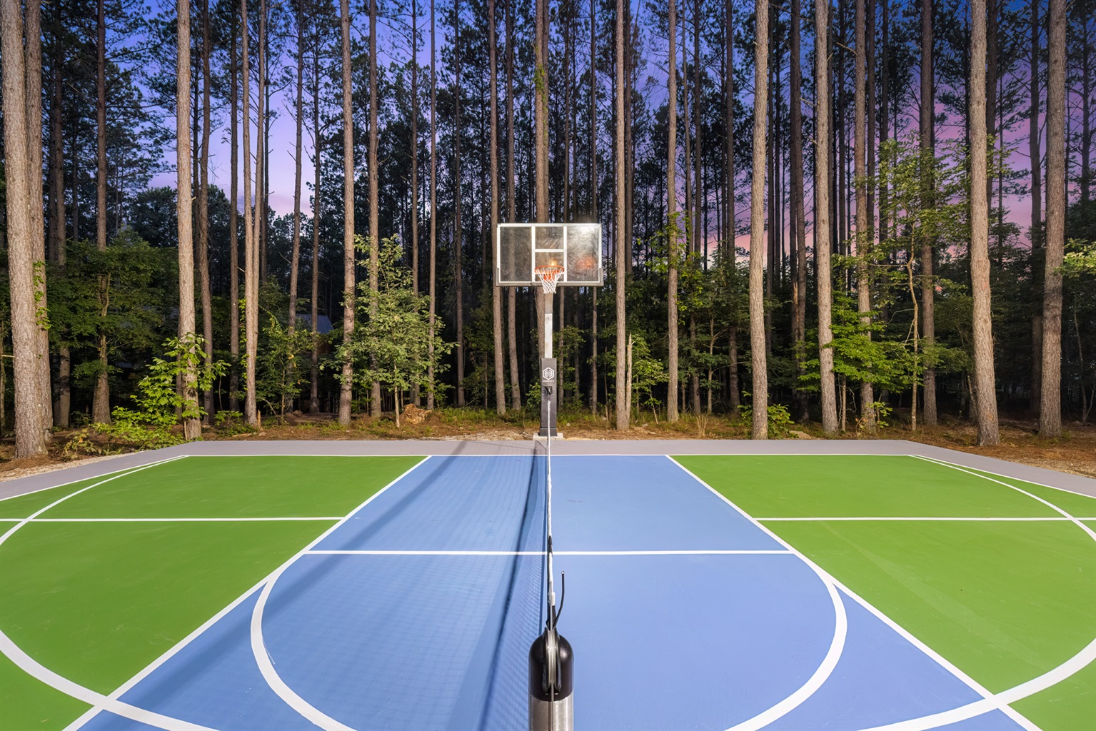 Hang out in the "kitchen" with some pickleball action or go for the big shot on our new basket ball hoop!  Sports Court Fun!!