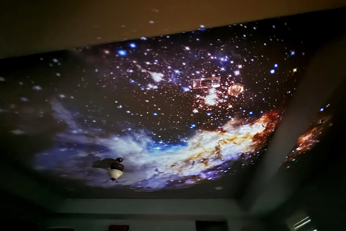You will love the ceiling projector for the downstairs game room!