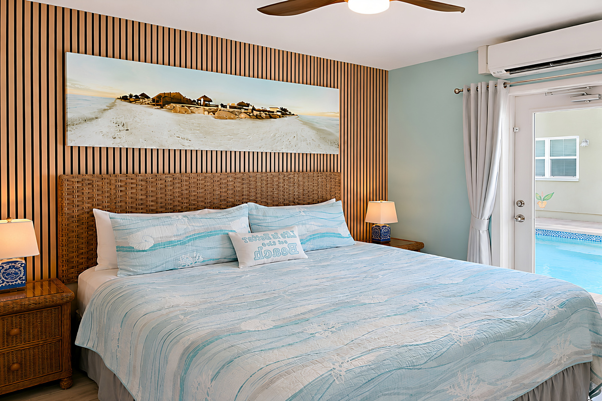 Master Bedroom of Manatee Suite at AMI Beach Lagoon with direct Access to the Pool