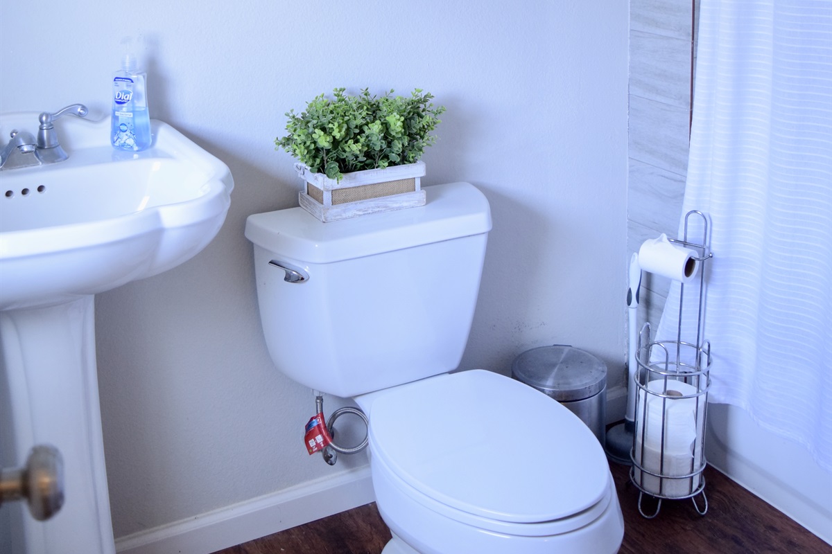 Restroom inside of the bedroom on main floor