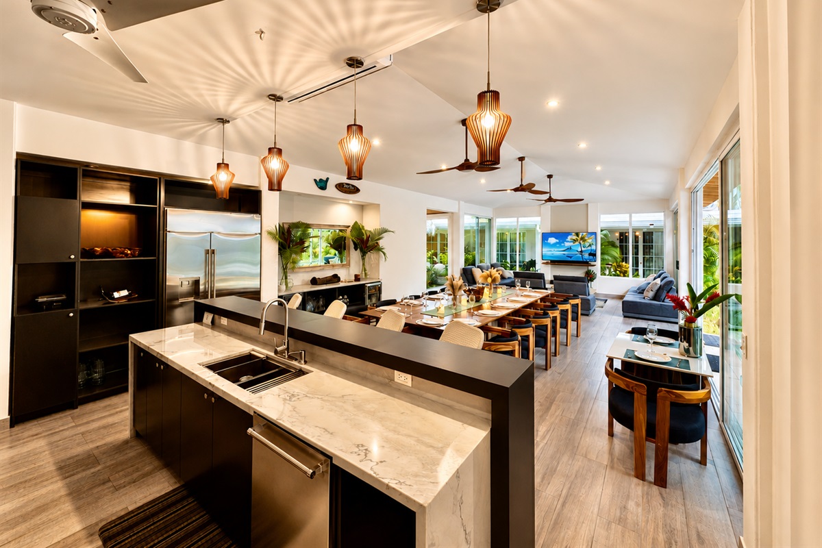 Open spaces from kitchen through great room perfect for large groups