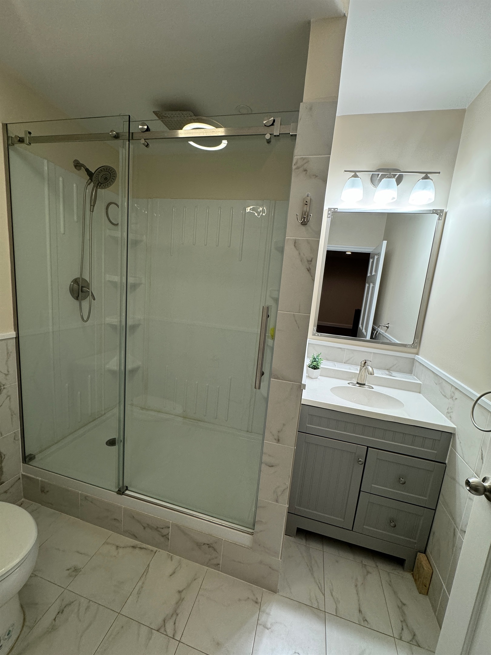 Lower level bath with shower