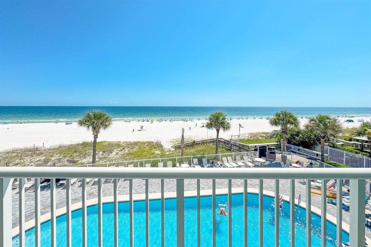 Wake up to this stunning panoramic view of the beach.  Your dream vacation starts here.