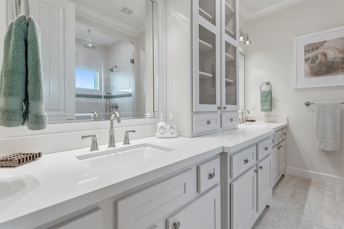 Master Bathroom #2: Luxurious double sink vanity and designer fixtures.