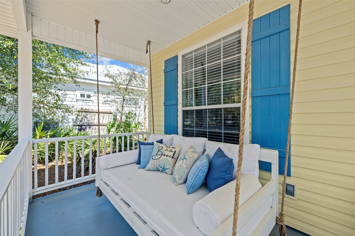 Our favorite spot — sway gently on the porch swing with a book, a breeze, and your morning coffee.