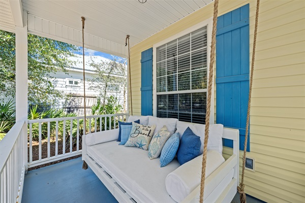 Our favorite spot — sway gently on the porch swing with a book, a breeze, and your morning coffee.