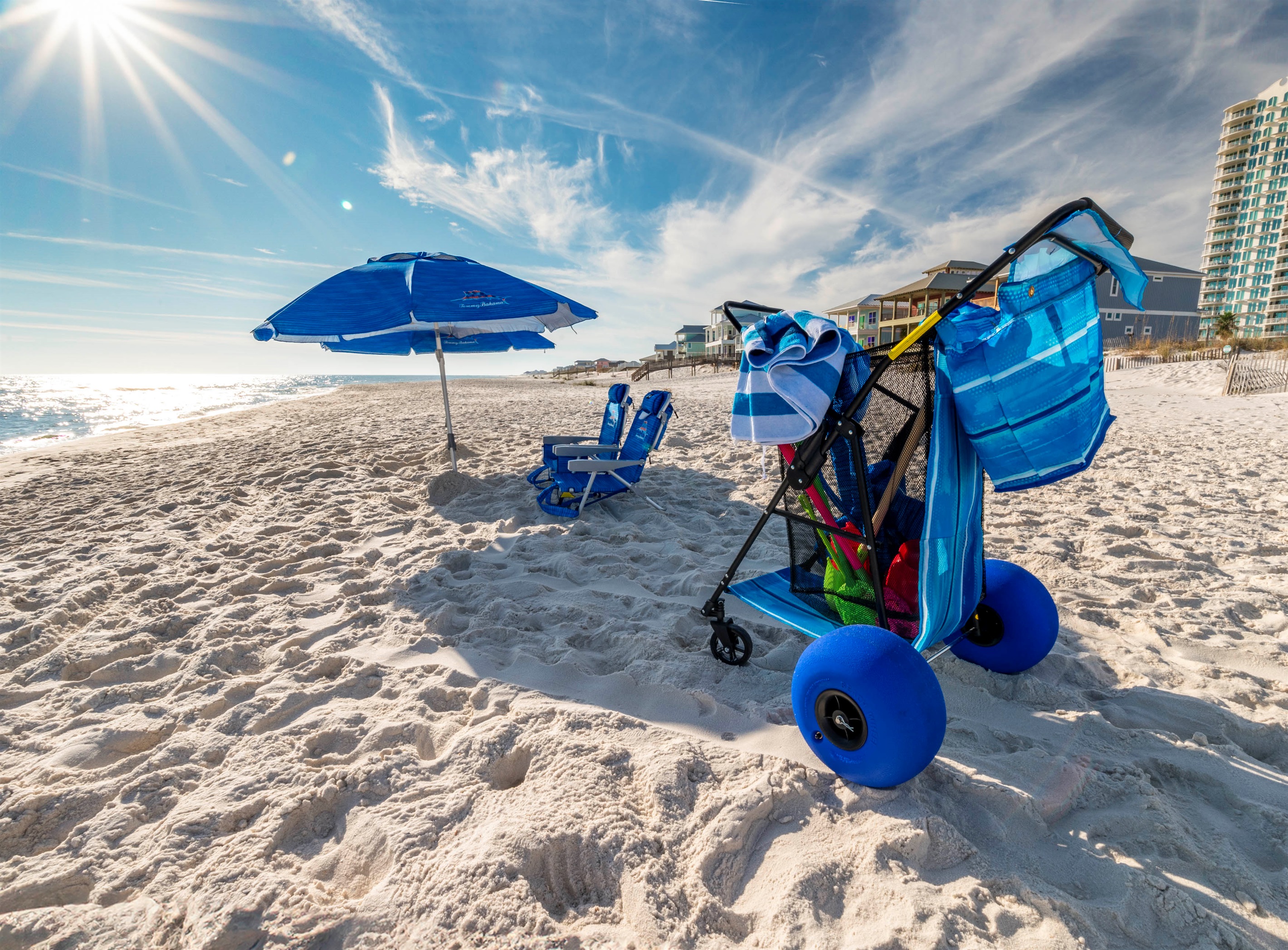 Enjoy easy beach access at “Gone Coastal,” just a 3-minute walk with a beach cart, toys, towels, umbrellas, and chairs for a perfect beach day.