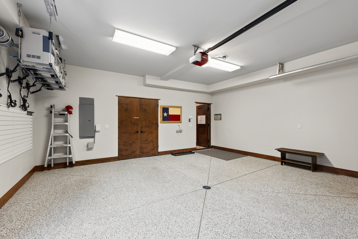Heated two-car garage with drain for snow melt