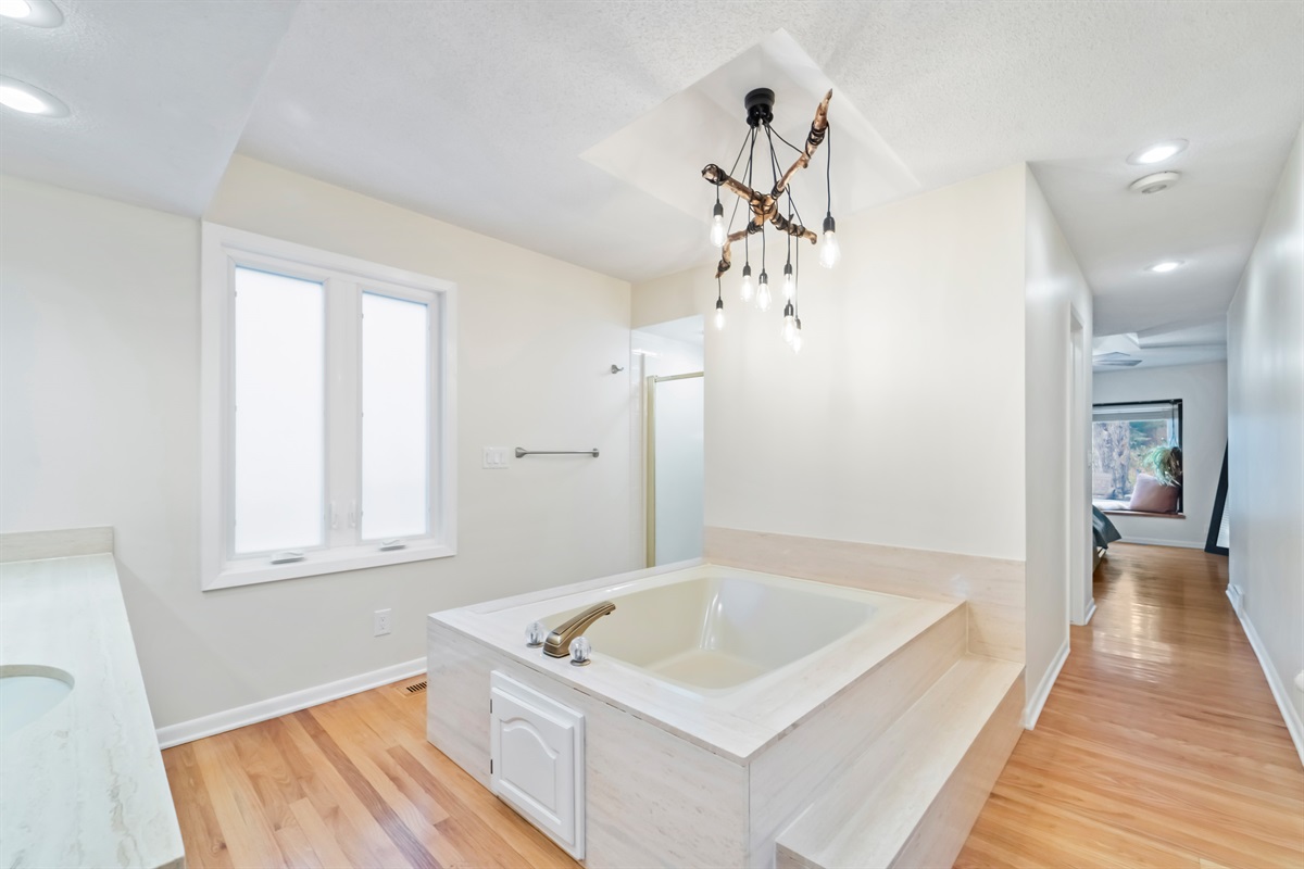 The oversized (6' by 5') tub is a perfect place to layback and relax after a hard day of work, cooking, and adventuring!