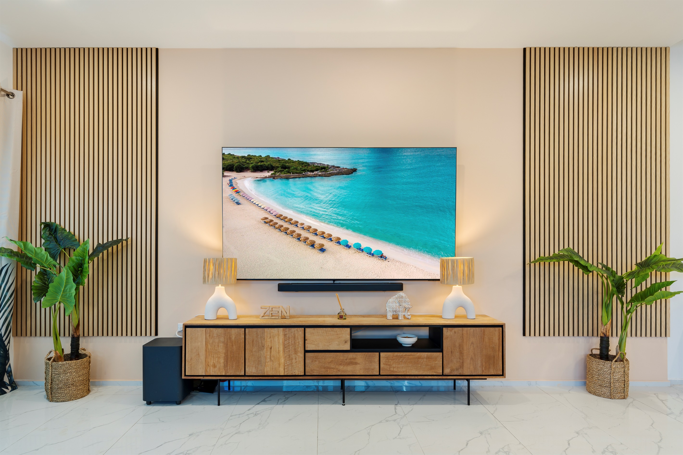 Stream your favorites on the massive 85" Samsung Smart TV with premium sound