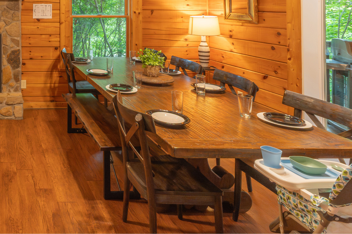 Gather around the table where there is seating for 8-10.