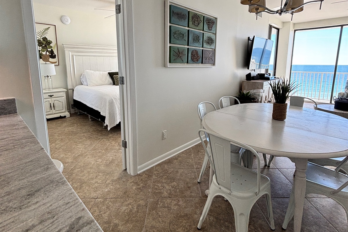 Table and bar seating make it easy for everyone to gather and eat together.